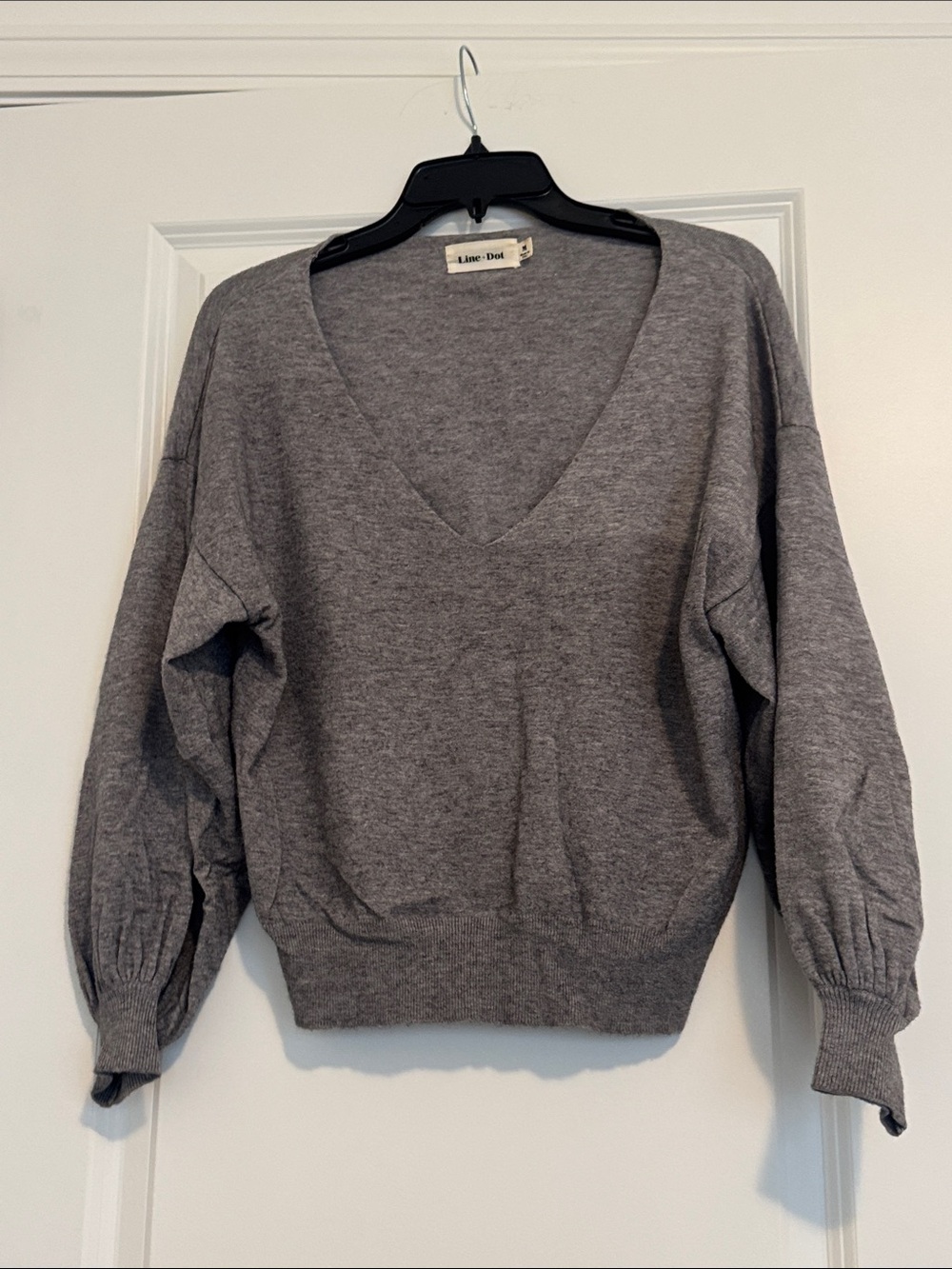 Line & Dot Heather Grey V-Neck Balloon Sleeve Sweater